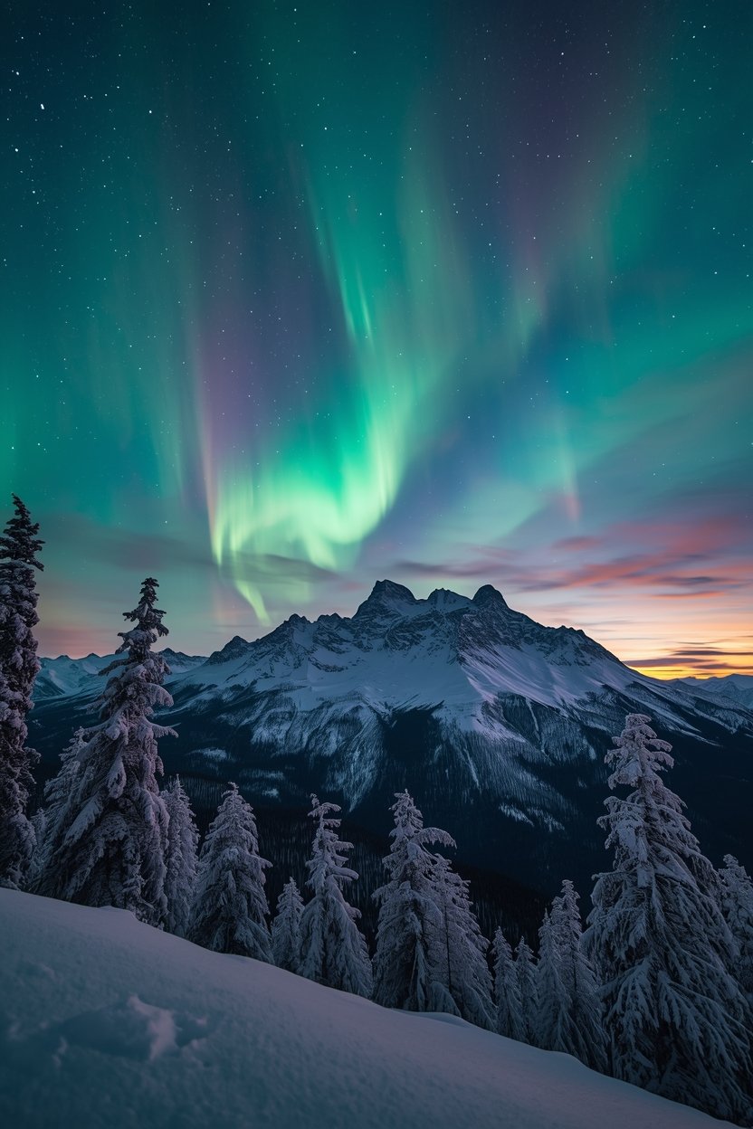 Montagne aurore boréale générée par IA