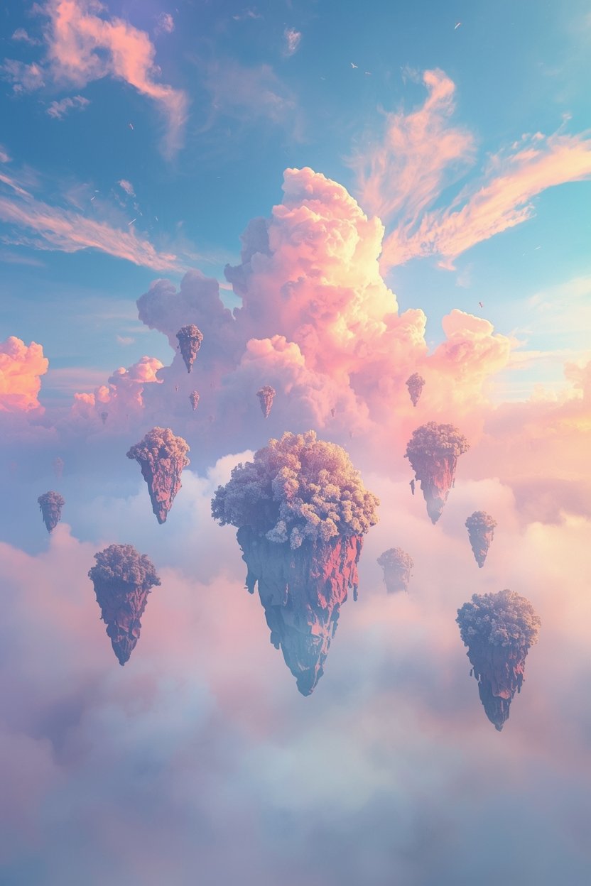 Paysage surréaliste îles flottantes générée par IA